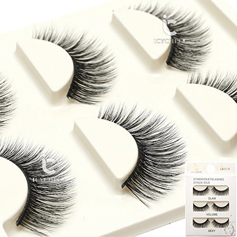 3 Pairs Long Cross False Eyelashes Makeup Natural 3D Fake Thick Black Eye Lashes Icycheer Soft Fake Lash