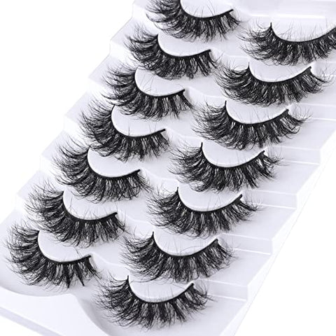 Mebver False Eyelashes Cat Eye Lashes Faux Mink Lashes Natural Look Fluffy Wispy Lashes That Look Like Extensions Pestañas Postizas D Curl Lash Strips Short Fox Eye Lashes 7 Pairs Pack