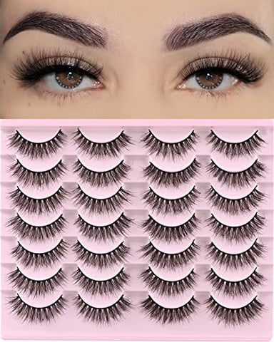 FARRED Lashes Natural Look Short Cat Eye Natural Lashes Fluffy Wispy False Eyelashes 14 Pairs Faux Mink Strip Eye Lashes Pack for Daily Makeup (F2 | 7-14mm)