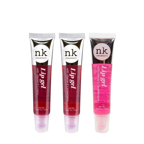 3 PACK NICKA K LIP GEL STRAWBERRY, CHERRY, BUBBLE GUM