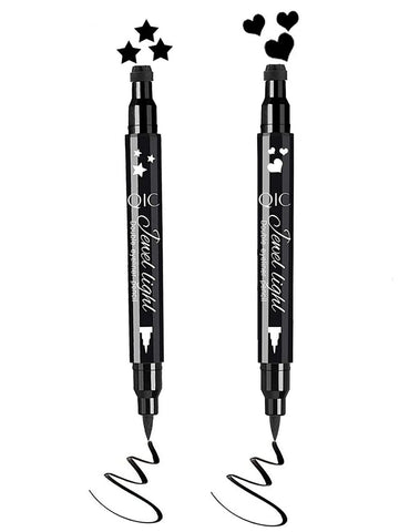Go Ho Heart and Star Eyeliner Stamp Black Liquid Liner,2 PCS Waterproof Stamp Eyeliner Set,Double-Side Cat Eye Liner,Long-lasting Smudge-proof Eye Liner Makeup Tools