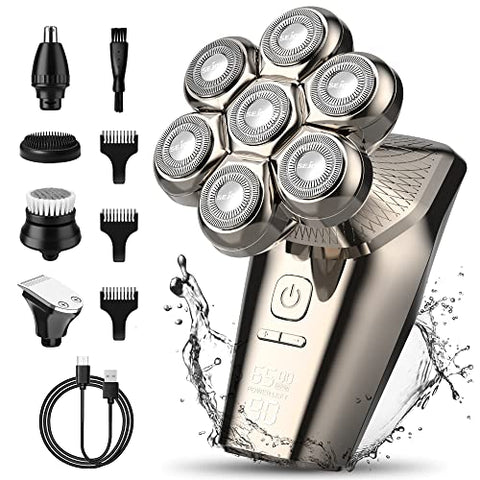 Head Shaver for Bald Men, Electric Razor for Men 5-in-1 Multifunctional Electric Head Shaver Bald Clippers for Men Wet/Dry Waterproof 7D Rotary Shaver Grooming Kit Rechargeable with LED Display