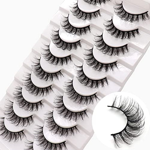 Veleasha Russian Strip Lashes DD Curl False Eyelashes Fluffy Wispy Faux Mink Lashes 10 Pairs Pack (D05)