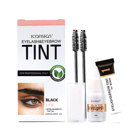 Black Tint Kit 2 in 1, Professional Semi-Permanent Eyelash & Eyebrow Kit, Lasting for 6 Weeks DIY Hair Dying for Salon Home Use 7ml (Black)