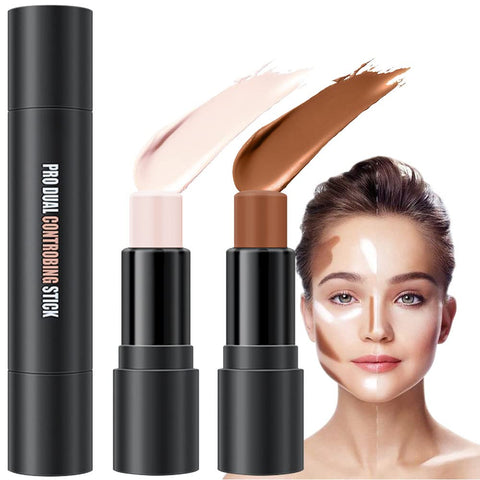 2In1 Cream Contour Stick Palette Contouring Concealer Sticks Makeup Face Cream Kit for Beginners Creamy Contour and Highlight Stick contorno base de maquillaje para mujer en oferta 01 Ivory & Brown