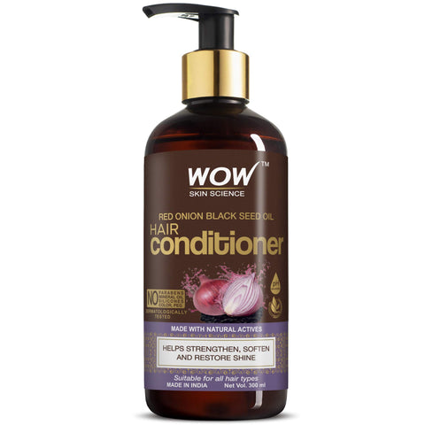 WOW Skin Science Red Onion Black Seed Oil Hair Conditioner with Red Onion Seed Oil Extract, Black Seed Oil & Hydrolyzed Wheat Protein - No Parabens, Mineral Oil, Silicones, Color & PEG - 300mL