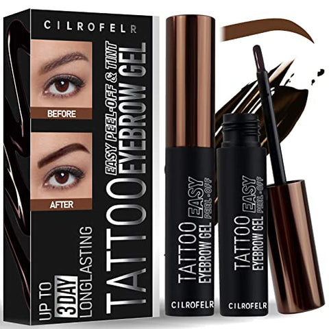 Cilrofelr Tattoo Peel Off Eyebrow Gel Tint, Semi Permanent Tattoo Brow Peel Off Tint Gel, Last Up to 3 Days, Waterproof, Transfer-proof, For Fuller & Defined Looking Brows, Brown (2 Pack)