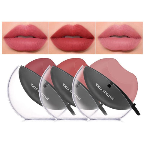 DAGEDA 3 Colors Matte Lipstick Set, Matte Velvet Lipstick Lip Shape Lazy Lipstick, Long Lasting High Pigmented Non-stick Cup Lip Gloss, Waterproof Easy to Color Lipstick Lazy Lip Makeup(Color A)