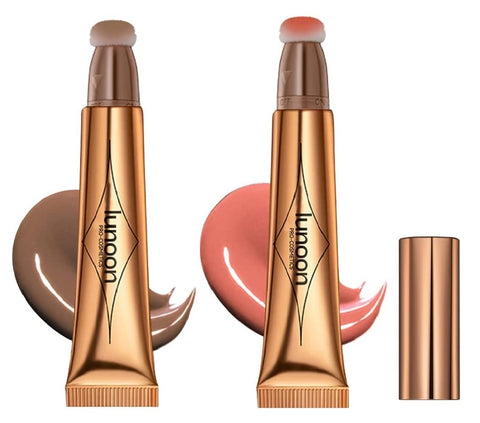 2 Colors Liquid Contour Beauty Wand, Highlighter and Bronzer Stick,Long Lasting & Smooth Natural Matte Finish,with Cushion Applicator Attached Easy to Blend. (1#/2#)