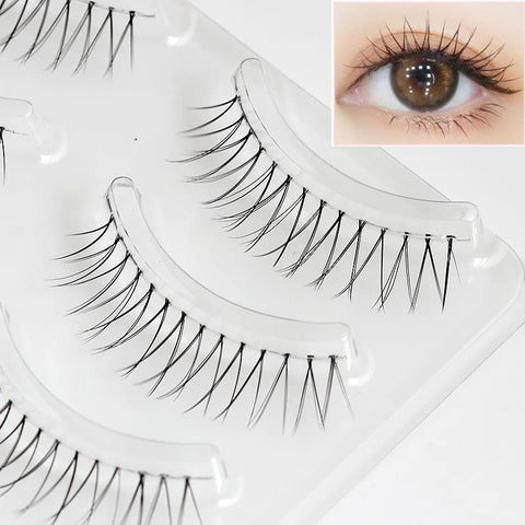 LASGOOS Fake Eyelashes Natural Look False Eye Lashes Daily Strip Cross 8-9mm Clear Band Lashes Invisible band Lash for Wedding Eye Makeup 3 Pairs GM17