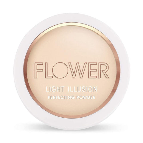 Flower Beauty Light Illusion Perfecting Powder - Pressed Powder Face Makeup, Buildable Medium Coverage with Blurring Pigments, Includes Mirror & Sponge (Nude)