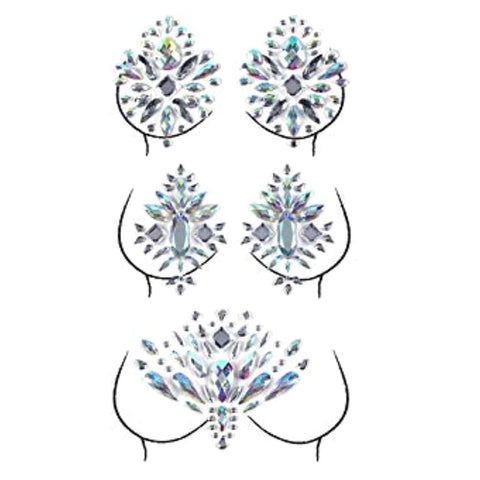 3Pcs Body Jewelry Sticker Mardi Gras Crystal Face Jewels Gem Rhinestone Pasties Rhinestone Body Sticker Masquerade Rhinestone Temporary Tattoos for Women Girls