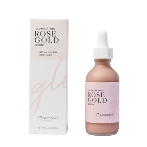 Illuminating Rose Gold Facial Serum Elixir with hydrating Aloe and Hyaluronic Acid for a light highlighting Primer - Natural makeup or no makeup look with dewy finish (2 oz.)