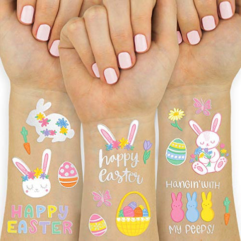 xo, Fetti Easter Party Supplies Temporary Tattoos - 48 Glitter Styles | Bunny Decorations, Easter Basket/ Eggs Activity