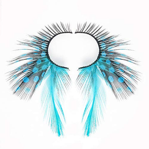 Dorisue Eyelashes Sexy Blue Point Peacock Prints Volume Feather eyelashes Extra extension false eye Makeup Blue Color One Pair