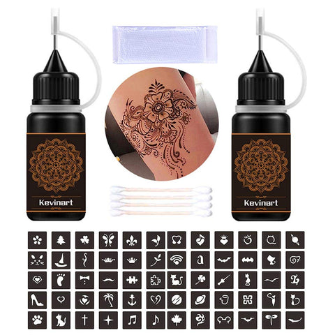Temporary Tattoos Kit Brown Tattoo Kit 2 Bottles 1 Oz Gel with 60 Adhesive Stencils for Women Painting Decor Supplies