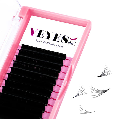 VEYES INC Eyelash Extension Easy Fan Volume Lashes Mixed Tray 0.07 C Curl 8-16mm, Self Fanning Lash Extension Supplies.Premium Faux Mink Lashes Jet Black