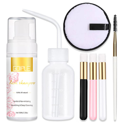 WOZUTUNT 100ml Eyelash Extension Cleanser Lash Mousse Lash Shampoo for Extensions, Natural Lashes Makeup & Mascara Remover Professional & Self Use with Cotton Puff Lash Cleanser 3.38Oz