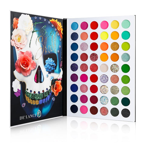 Afflano La Catrina Makeup Pallet Colorful Eyeshadow Palette 54 Color, Large Rainbow Eye Shadow Highly Pigmented, Bright Neon Aurora Glow Color for Women Girl Halloween Makeup Christmas Gift