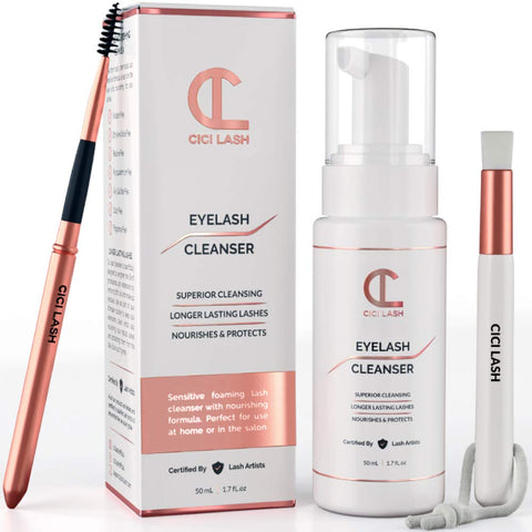 Lash Shampoo Foaming Cleanser & Brush (150ml) | Gentle Foam Wash For Eyelash Extensions | Paraben & Sulfate Free | Eyelid Wash & Makeup/Oil Remover | For Home Care & Beauty Salon Supplies