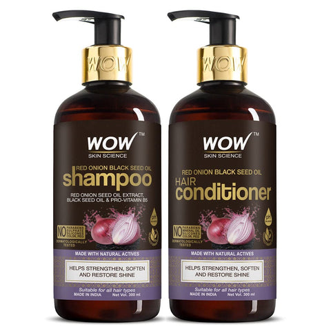 Wow Skin Science Onion Oil Shampoo & Conditioner Kit With Red Onion Seed Oil Extract, Black Seed Oil & Pro-Vitamin B5 (Shampoo + Conditioner), 600 Ml, 10.14 Fl Oz (Pack Of 2)