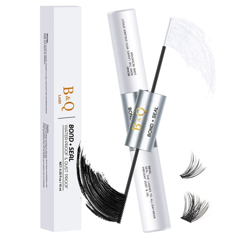 Lash Bond and Seal 10ML B&Q Eyelash Bond and Seal for Lash Clusters Long Lasting Bond and Seal Lash Glue Hold 48-72 Hours Waterproof Cluster Lash Glue Mascara Wand Bond and Seal (Black,10ML)