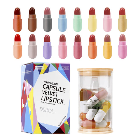 Kusslippe 16 Colors Mini Lipstick Set, Capsule Mini Lipsticks, Waterproof Long Lasting Mini Capsules Velvet Lipstick, Pill Shaped Lipstick (16PCS)