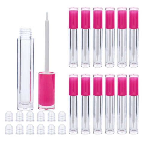 Lip Gloss Brush Wand Tubes Empty, 12 Pack 5ml Lip Gloss Containers with Wand, 12 Pink Lip Gloss Tubes with Rubber Stoppers for DIY Lip Gloss Balm (Pink)