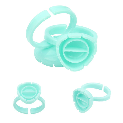 100pcs Glue Rings for Eyelash Extensions - Lash Extension Glue Ring Holder Cup for Professional Lash Tech Supplies - Adjustable, Disposable & Flower Rings for Nail Art, Tattoo & Makeup - Green