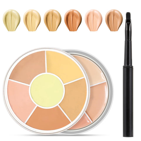 Erinde 6 Colors Concealer Palette, 3 In 1 Cream Concealer, Contour, Foundation, Color Corrector for Dark Circles, Waterproof Long-Lasting, Full Cover Concealer Makeup with Concealer Brush