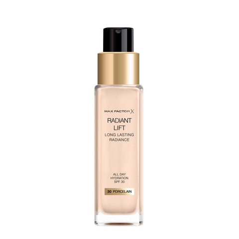 Max Factor Radiant Lift Liquid Pump Medium to Full Coverage Radiant Finish Foundation with SPF30 and Hyaluronic Acid, 030 Porcelain, Light Skin Tone, 30ml