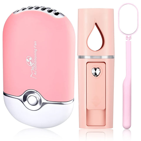 3 Pcs Nano Mister for Lash Extensions Mini USB Lash Fan Dryer for Eyelash Extensions Handheld Lash Mirror Portable Facial Steamer 20 ml Water Tank for Lash Extension Supplies (Pink,Heart Style)