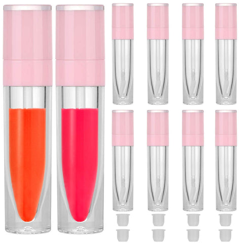 RONRONS 6.4ml/0.22oz Cute Elegant Pink Lipgloss Tube with Wand and Rubber Inserts Set, 10 Pieces Empty Transparent Lip Gloss Containers Small Lip Balm Holder for Women Girls Daughter Making Makeup
