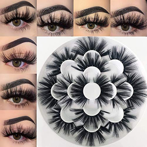Mikiwi 25mm Faux Mink Lashes, 6D lashes, Faux Mink Eyelashes, Dramatic Lashes, 7 Pairs Fluffy Mink Lashes, 25 mm Lashes for Halloween Party