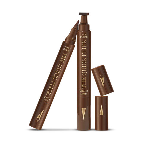 The Quick Flick - Wings Eyeliner Stamp, Felt-Tip Liquid Eyeliner, Water-and-Smudge-Proof Cat Eyeliner, Hot Fudge Liquid Eyeliner Pen, Grand 12mm (5mm Thickest) Winged Eyeliner Stamp, 2 Pens