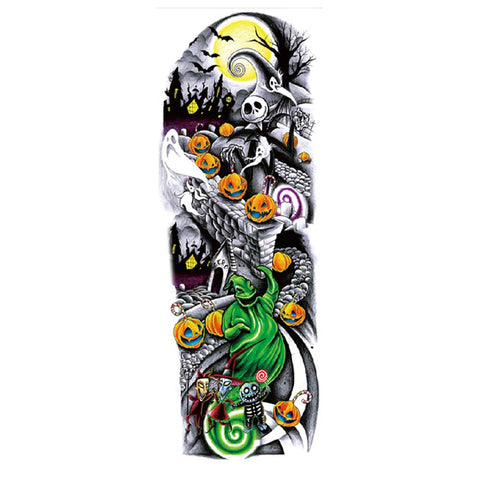 12 Sheets Halloween Full Arm Temporary Tattoo Stickers, Temporary Sleeve Tattoos, Tumbler Tattoo, Black Body Tattoo Stickers For Kids, Adults, Party, Masquerade
