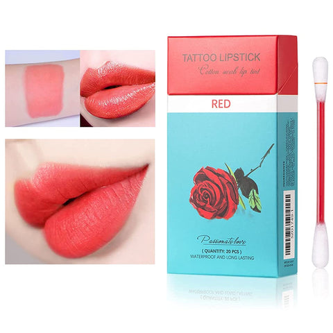 20 Pcs/Box Tattoo Lipstick Cigarette Cotton Swab Lip Stain,Portable Non-Stick Liquid Lipstick Long-Lasting Waterproof Lip Tin(Red?