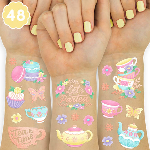 xo, Fetti Tea Party Temporary Tattoos - 48 Glitter Styles | Partea Birthday Party Supplies, Tea Kettle, Cupcakes, Butterfly Arts and Crafts, Easter, Mother's Day