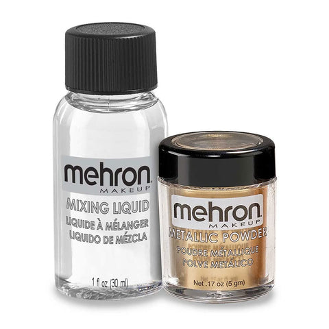 Mehron Makeup Metallic Powder (.17 Ounce) with Mixing Liquid (1 oz) (GOLD)