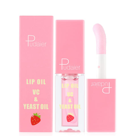 Marine Forest Pudaier Hydrating Fruit Extract Oil Tinted for Dry Lip and Lip Care, Shiny and Moisturizing Transparent Lip Gloss (Strawberry)