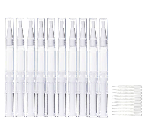 TWY 10 Pack 3ml Transparent Empty Nail Oil Twist Pen Cosmetic Container Lip Gloss Brush Applicators Eyelash Growth Liquid Tube with 10 Pack 3ml Plastic Graduated Transfer Pipettes
