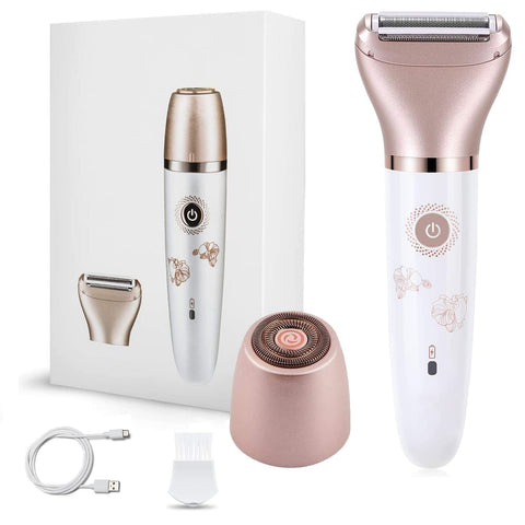 Electric Razors for Women, Painless 2-in-1 Shaver for Women Hair Remover for Face,Bikini Trimmer,Easy to Carry Cordless, Rechargeable Wet and Dry Women Razor?Head Can be Replaced(Rose Gold)