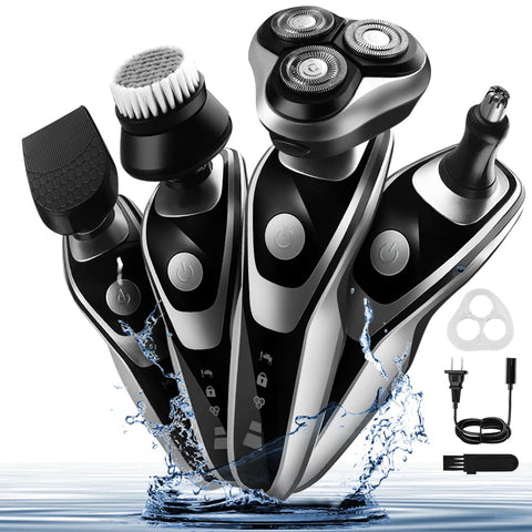 Razors For Men, Rechargeable Rated Waterproof Razors For Men, Three-headed Rotary One-touch Start Wet And Dry Electric Razor For Men, 4-in-1 Razors For Men With Nose Trimmer And Sideburns Facial Brush