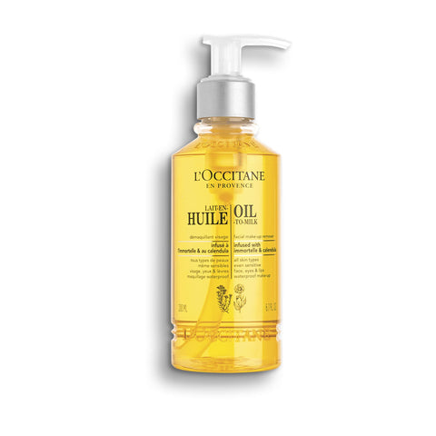 L'Occitane Oil-to-Milk Facial Makeup Remover, 6.7 Fl Oz: Remove Waterproof Makeup, Cleanse Impurities, Enhance Glow, Soften Skin, With Immortelle