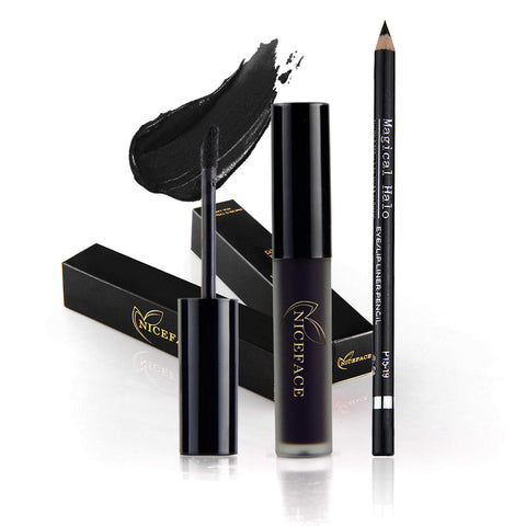 Coosa Professional Makeup Matte Liquid Lipgloss & Lip Liner Set Long Lasting Waterproof Liquid Lipstick Set, Black (2 PCS)