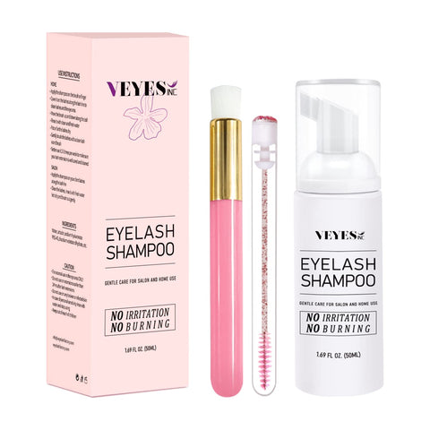 VEYES INC Lash Shampoo for Lash Extensions. Eyelash Wash for Extensions & Natural Lashes. Eyelash Extension Cleanser + Cleaning Brush + Eyelash Brush,Oil & Sulfate Free,1.69 floz. Lash Supplies for Salon & Home Care
