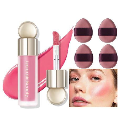 Liquid Blush for Cheeks, Soft Cream Makeup Blush, Pink Velvet Texture - Moisturizing Natural-Looking Long Lasting Face Blush Makeup with Finger Puffs