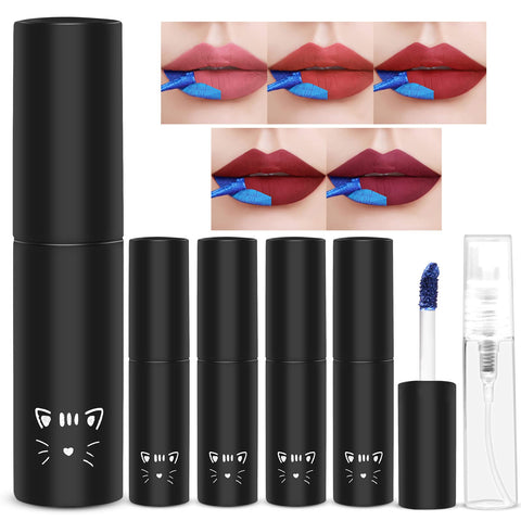 DAGEDA 5 Colors Lip Stain,Peel Off Lip Stain Lip Tint,Tattoo Color Lip Gloss,Waterproof Liquid Lipstick with 5ML Empty Spray Bottle, Lip Stain Tint Lip Makeup for Women