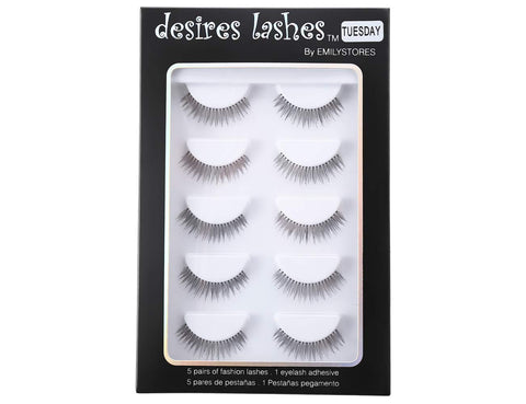 DESIRES LASHES By EMILYSTORES Natural Strip Eyelashes Multipack 5Pairs Per Kits, 01 Monday (02Tuesday)