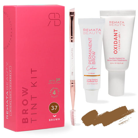 Renata Beauty Lash and Brow Tint Kit - Eyelash & Eyebrow Tint Set - Dye Kit with Color Tint, Cream Developer and Styling Brush - Long-Lasting Effect Up to 4 Weeks - 30 Applications [Brown]